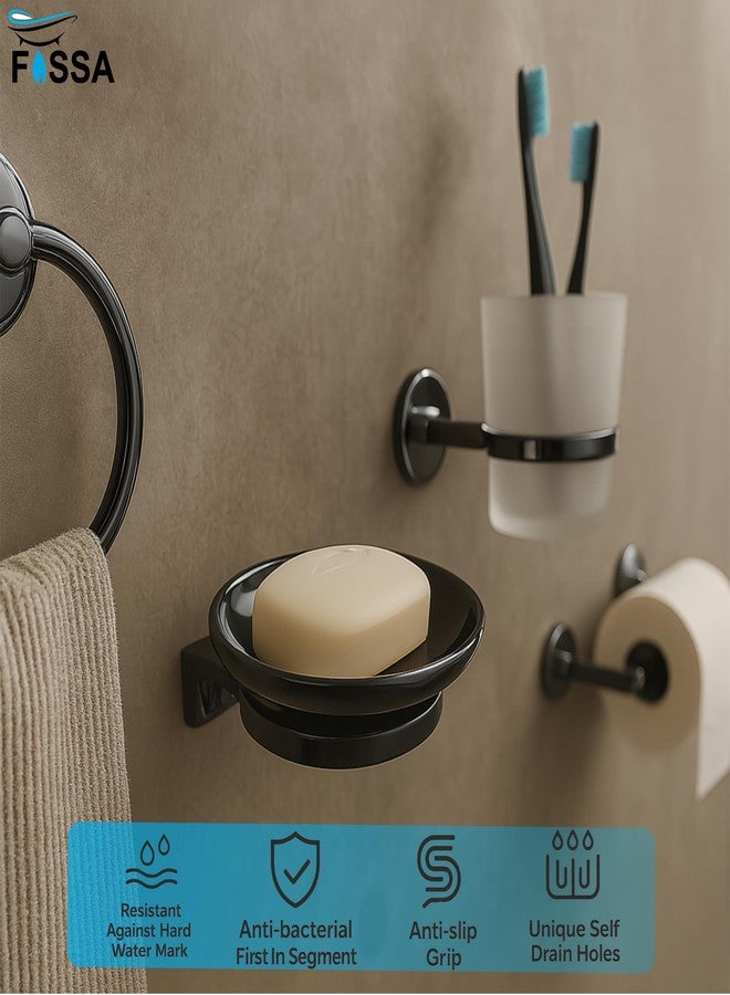 Fossa 10-Year Warranty Unbreakable Ceramic Material Wall Mounted Soap Dish - Durable, Water-Resistant Holder for Bathroom & Sink | Minimalist Round Design - Black Glossy Finish (RB-121) - Image 3